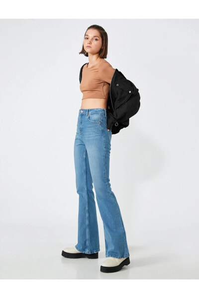 Yüksek Bel Bol Paça Kot Pantolon - Flare Jean