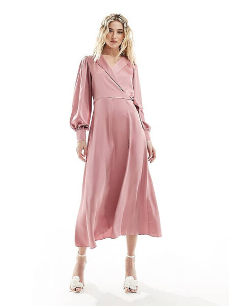 Vila Bridesmaid wrap full maxi dress in dusty pink