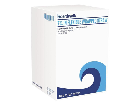 Boardwalk Flexible Wrapped Straws 7 3/4" White 400/Pack 25 Pack/Carton FSTW775W2