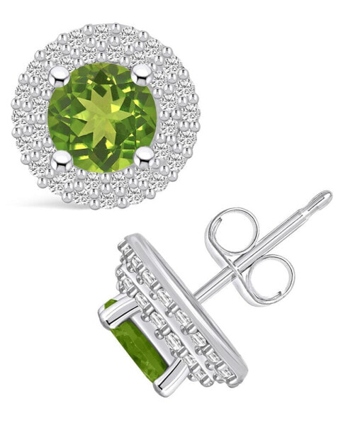 Peridot (1-7/8 ct. t.w.) and Diamond (1/2 ct. t.w.) Halo Stud Earrings in 14K White Gold