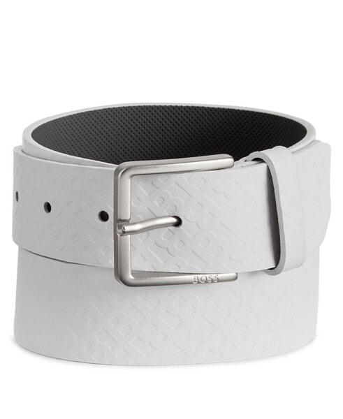 BOSS Men's All-Over Monogram Print Leather Belt