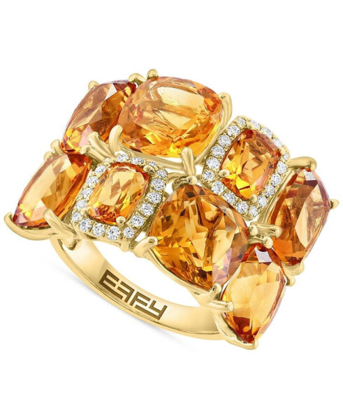 EFFY® Citrine (11-3/8 ct. t.w.) & Diamond (1/6 ct. t.w.) Halo Cluster Ring in 14k Gold