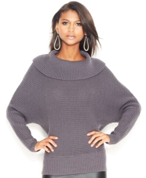 BAR III Women's Cowl Neck Ribbed Sweater Dolman Sleeve Gray Size XS