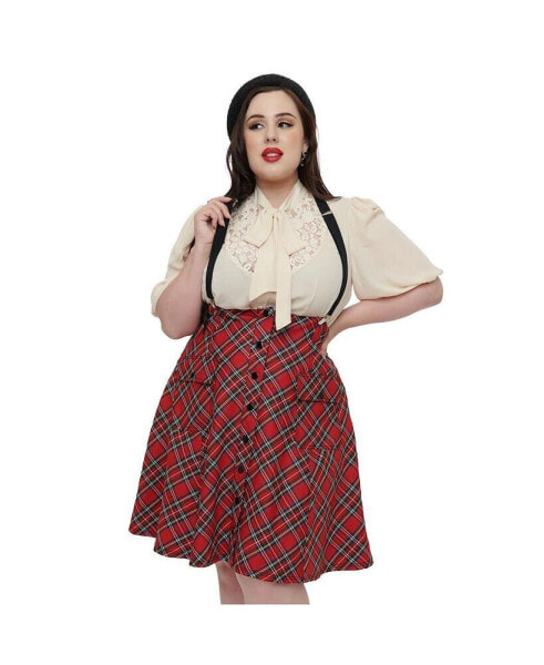 Plus Size 1950s Suspender Flare Skirt