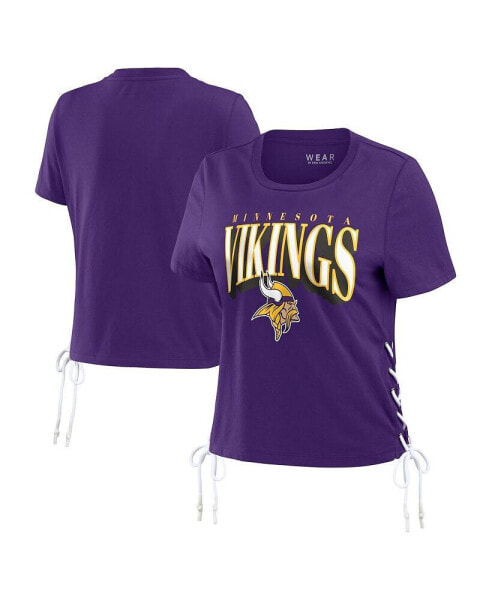 Women's Purple Minnesota Vikings Lace Up Side Modest Cropped T-Shirt