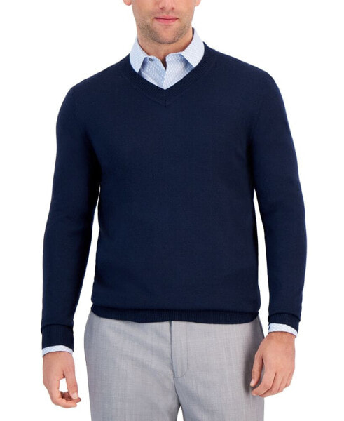 Men's Long-Sleeve V-Neck Merino Sweater, Created for Macy's