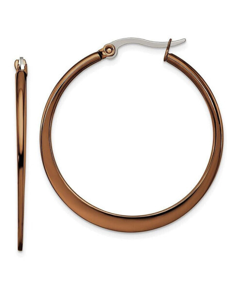 Stainless Steel Polished Brown plated Tapered Hoop Earrings