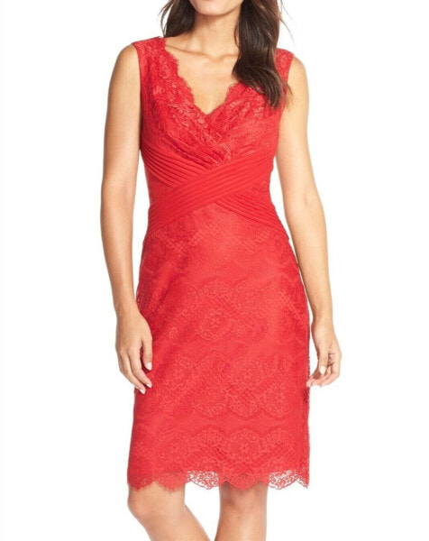 Tadashi Shoji Womens Sleeveless Floral Lace Sheath Red Dress Red Size 2