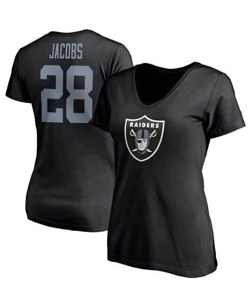 Women's Josh Jacobs Black Las Vegas Raiders Player Icon Name Number V-Neck T-shirt