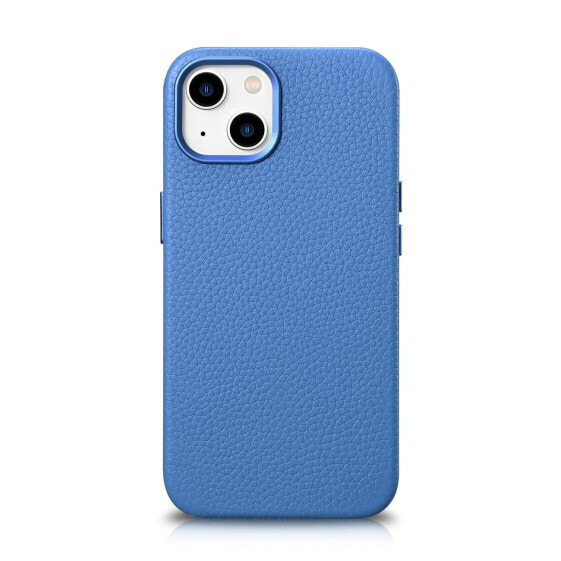 Чехол для iPhone 14 Plus ICARER из натуральной кожи с MagSafe Litchi Premium Leather Case синий
