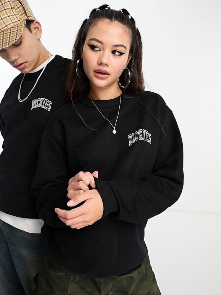 Dickies aitkin left chest logo sweatshirt in black Exclusive to ASOS