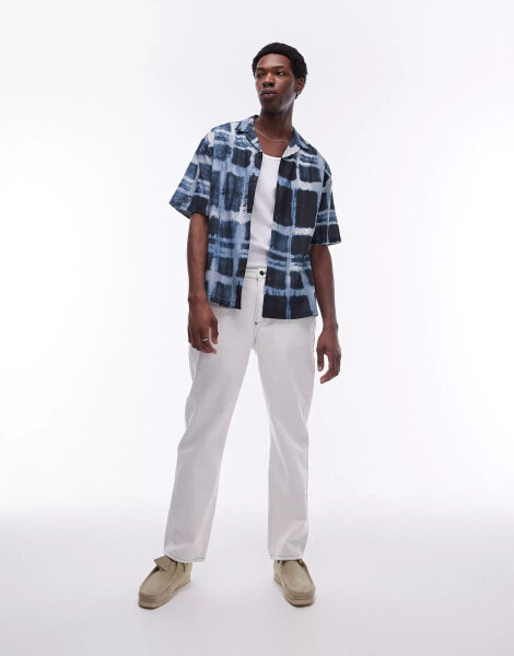 Topman short sleeve relaxed sheer check shirt in blue