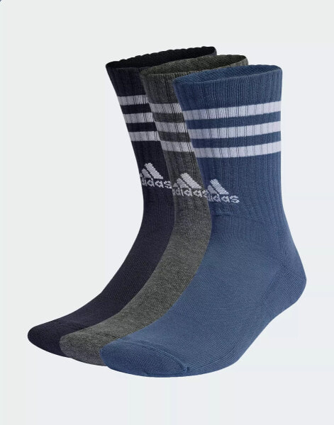 adidas Performance cushioned 3 pack crew socks in blue