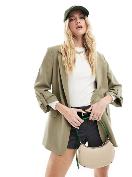 Stradivarius fluid blazer in khaki 