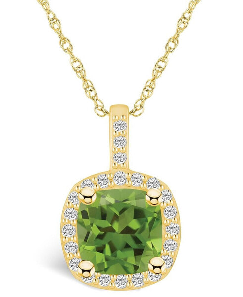 Peridot (2-3/8 Ct. T.W.) and Diamond (1/4 Ct. T.W.) Halo Pendant Necklace in 14K Yellow Gold