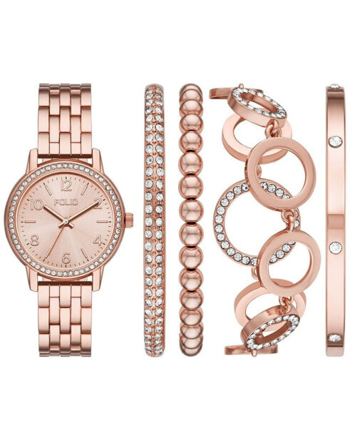 Часы и аксессуары Folio Женские трех стрелочные наручные часы из сплава с покрытием розового золота 35 мм - набор для подарка