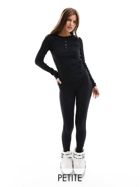 Threadbare Petite Ski ribbed base layer top and leggings set in black