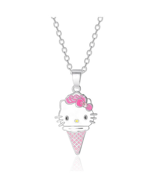 Sanrio Enamel and Pink Cyrstal Cafe 3D Ice Cream Cone Pendant, 16+ 2'' Chain