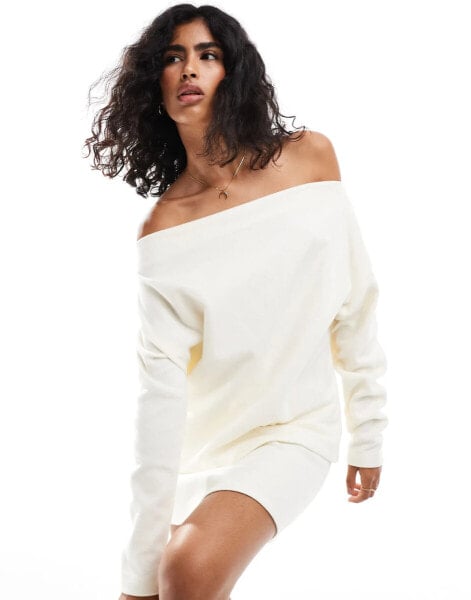 ASOS DESIGN supersoft slouchy one shoulder jumper in white