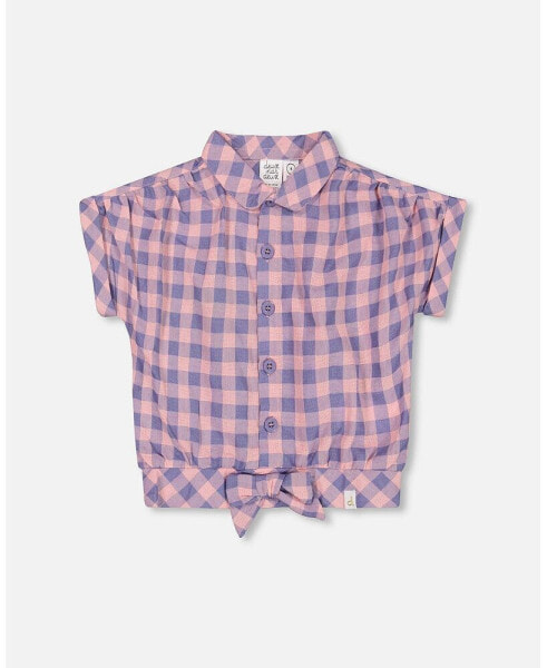 Girl Blouse With Knot Plaid Pink And Blue - Toddler Child