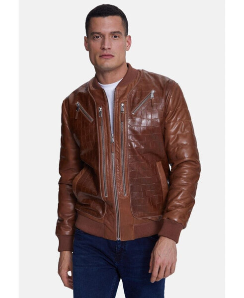 Men's Fashion Leather Jacket, Crocodile Whiskey