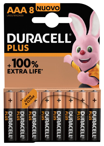 Duracell Plus 100 AAA - Single-use battery - AAA - Alkaline - 1.5 V - 8 pc(s) - Beige - Black