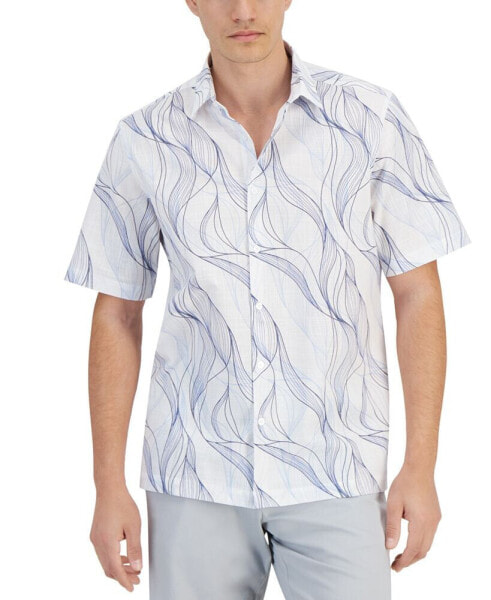 Men's Regular-Fit Abstract Wave-Print Button-Down Shirt, Created for Macy's