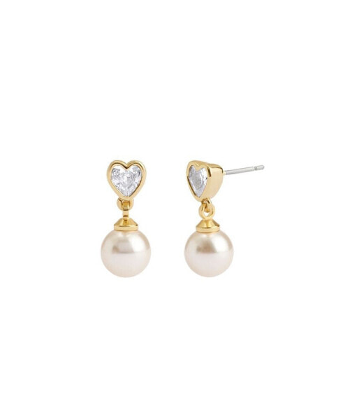 Faux Stone Heart Imitation Pearl Drop Earrings