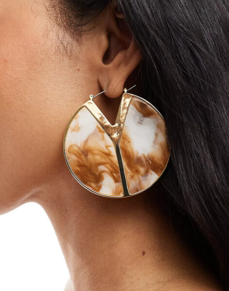 ASOS DESIGN Limited Edition hoop earrings with resin marble detail in neutral old gold tone