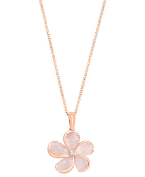 EFFY® Rose Quartz (5-3/8 ct. t.w.) & Diamond (1/20 ct. t.w.) 18" Flower Pendant Necklace in 14k Rose Gold