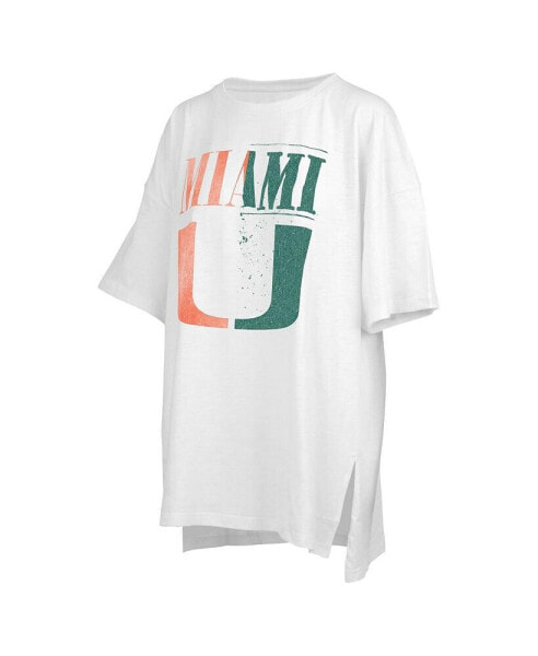 Women's White Distressed Miami Hurricanes Lickety-Split Oversized T-shirt