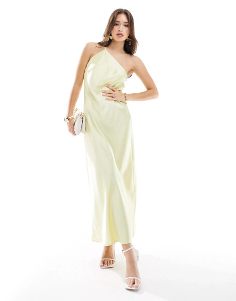 Edited halterneck satin midaxi dress in lemon