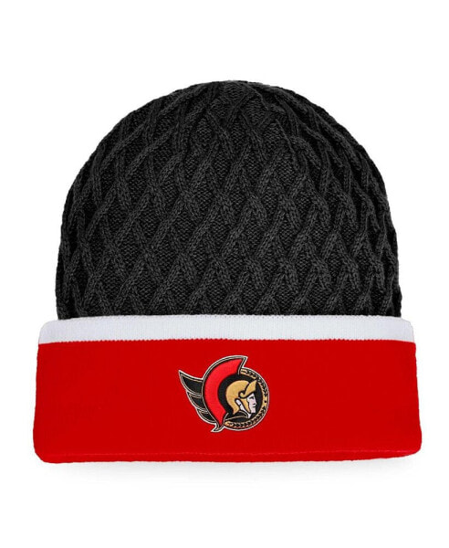 Men's Red, Black Ottawa Senators Iconic Striped Cuffed Knit Hat