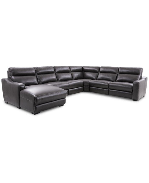 Gabrine 6-Pc. Leather Sectional with 3 Power Headrests and Chaise, Created for Macy's