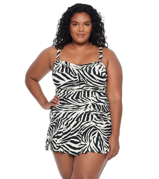 Ralph Lauren 299252 Women Plus Size Zebra Skirted One Piece Swimsuit Size 18W