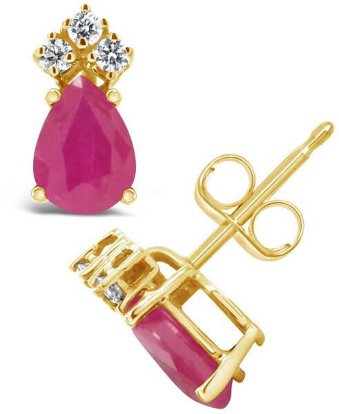 Ruby (1 ct. t.w.) and Diamond (1/8 ct. t.w.) Stud Earrings in 14k Yellow Gold