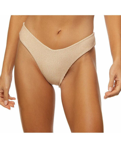 Women's Crinkle Lurex Reversible V Front Classic Bikini Bottom