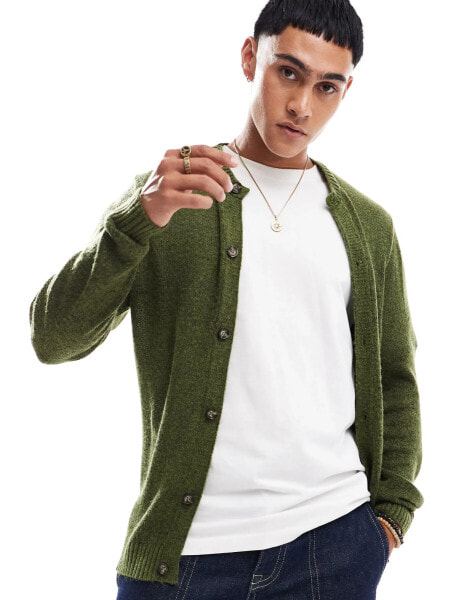 ASOS DESIGN knitted cardigan in khaki