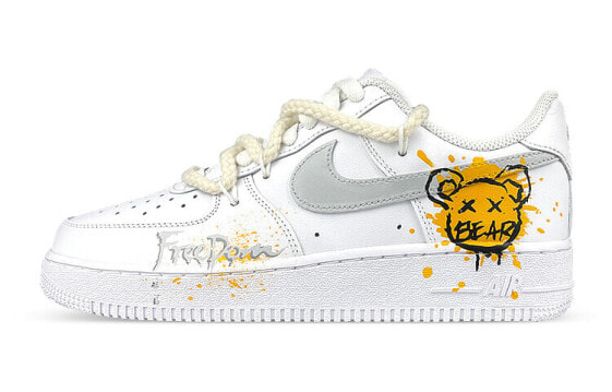 【定制球鞋】 Nike Air Force 1 Low LE 空军一号 复古 自由熊 解构 泼墨 低帮 板鞋 GS 白黄 / Кроссовки Nike Air Force DH2920-111