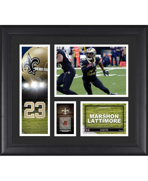 Marshon Lattimore New Orleans Saints Framed 15" x 17" Player Collage with a Piece of Game-Used Football