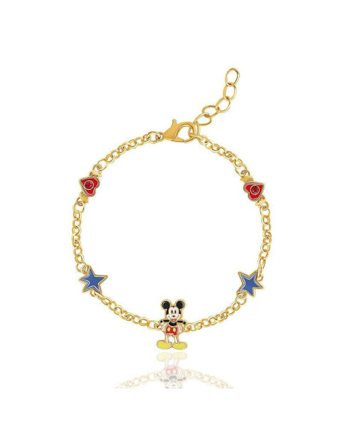 Womens Mickey Mouse Bracelet with Station Pendants 6.5" + 1" - Gold Plated Mickey Bracelet Officially Licensed