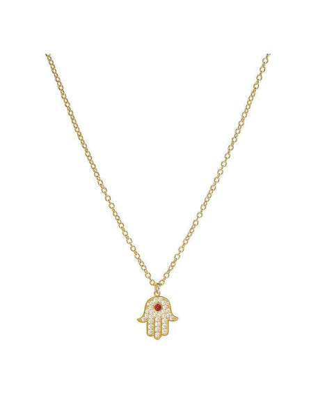 Rubelite Cubic Zirconia Hamsa Pendant Necklace