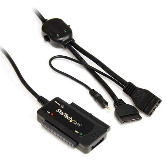 USB 2.0 to SATA/IDE Combo Adapter for 2.5/3.5" SSD/HDD - 1 x SATA Data 7 pin - 1 x IDE 40 pin - 1 x IDE 44 - 1 x SATA - 1 x LP4 - Black - Activity - Link - CE - FCC - JMicron JM20337 - 12 V