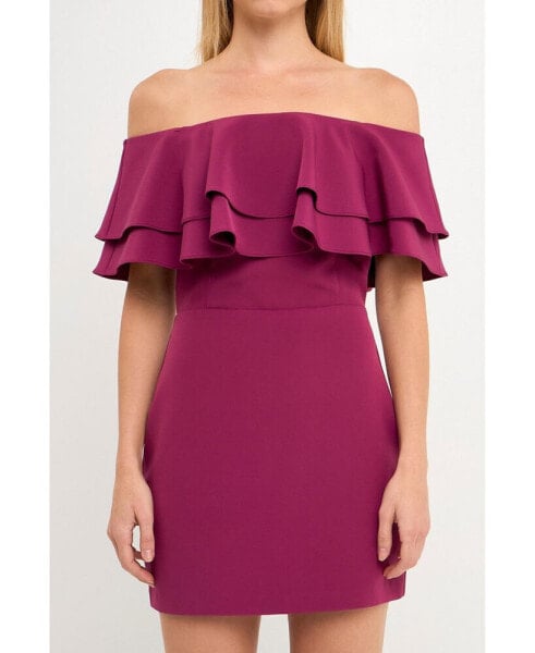 Women's Ruffled Off Shoulder Mini Dress