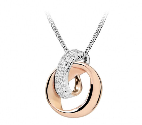 Stylish bicolor necklace with cubic zircons SC444