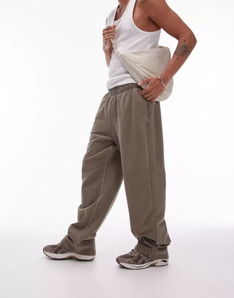 Topman straight leg jogger in washed khaki