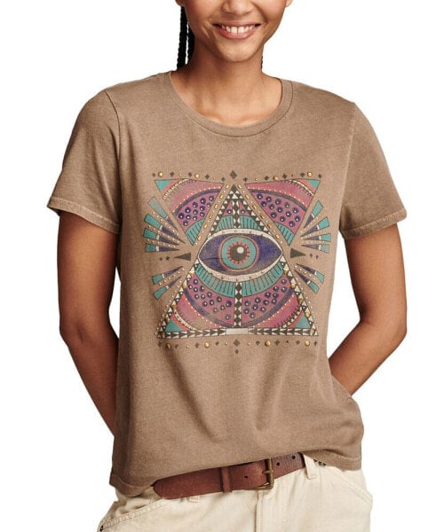 Women's Cotton Geo Celestial Studded Classic T-Shirt