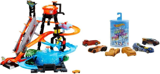 Hot Wheels City FTB67, Ultimate Car Wash System with Crocodile, Washing Station Play Set with Colour-Changing Effect, Includes