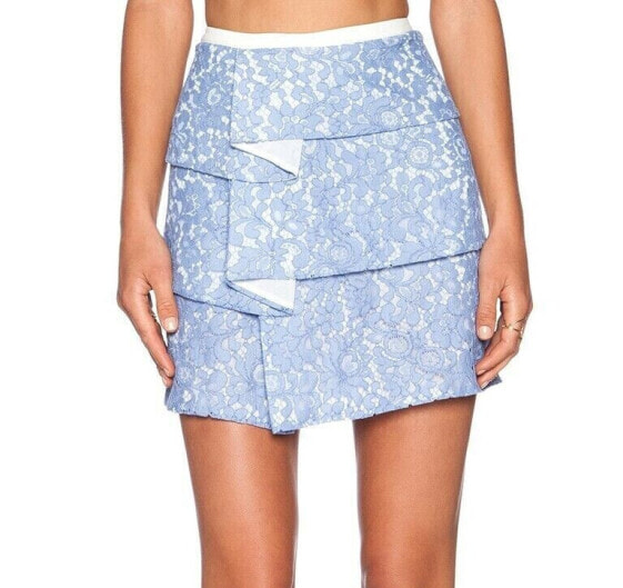 NBD 154217 Women's Ruffle Lace Mini Skirt Rayon Blend Blue Sz. XS