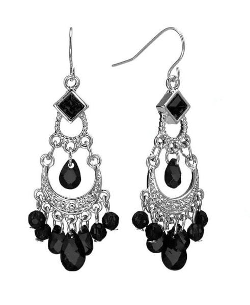 Silver-Tone Black Chandelier Earrings